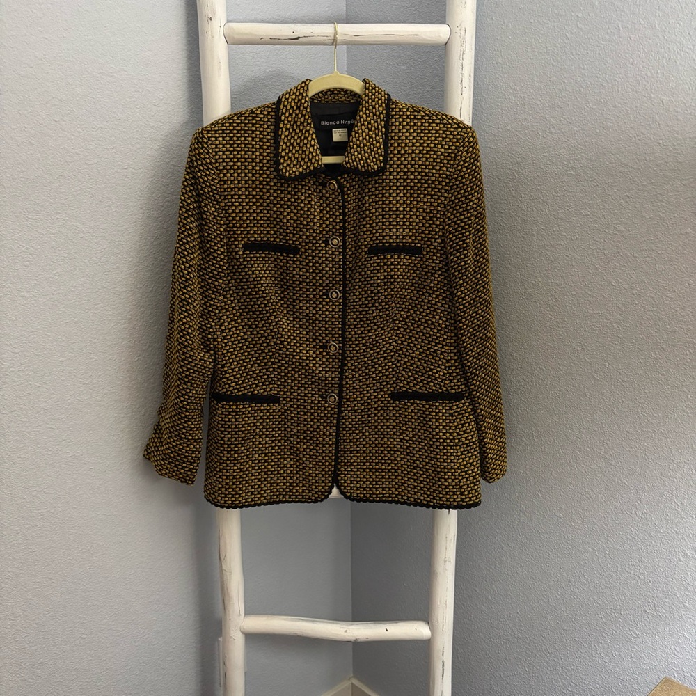 Bianca Nygard Vintage Textured Gold Black Blazer Jacket Size 12